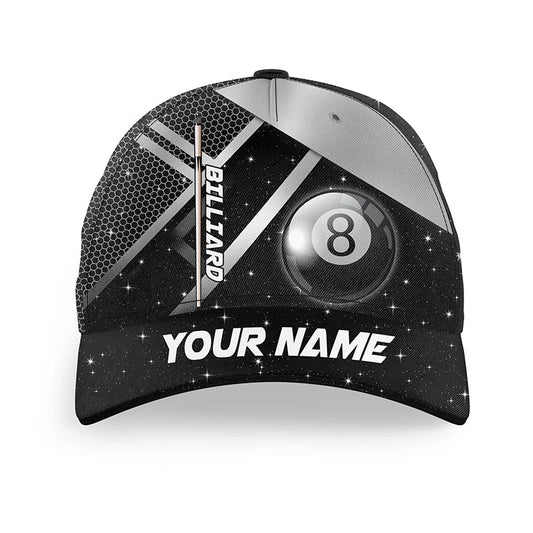 Customized Billiard Cap, Billiard Pool 8 Ball Pool Black Personalized Name 3D Hats, Best Billiard Pool Hat For Billiard Players