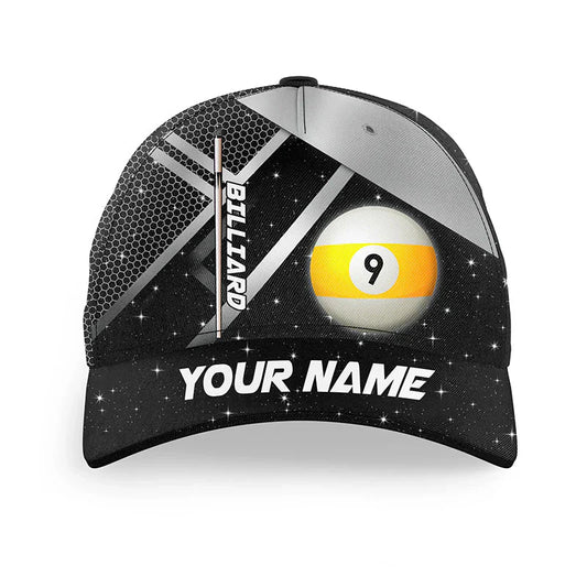 Customized Billiard Cap, Billiard Pool 9 Ball Pool Black  Personalized Name 3D Hats, Best Billiard Pool Hat For Billiard Players