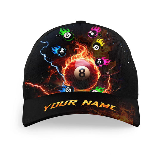 Customized Billiard Cap, Billiard Pool Colorful 8 Ball Fire Personalized Name 3D Hats, Best Billiard Pool Hat For Billiard Players