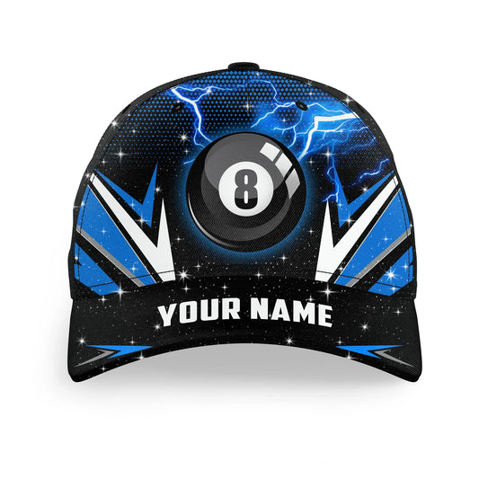 Customized Billiard Cap, Billiard Pool Blue 8 Ball Pool Personalized Name 3D Hats, Best Billiard Pool Hat For Billiard Players