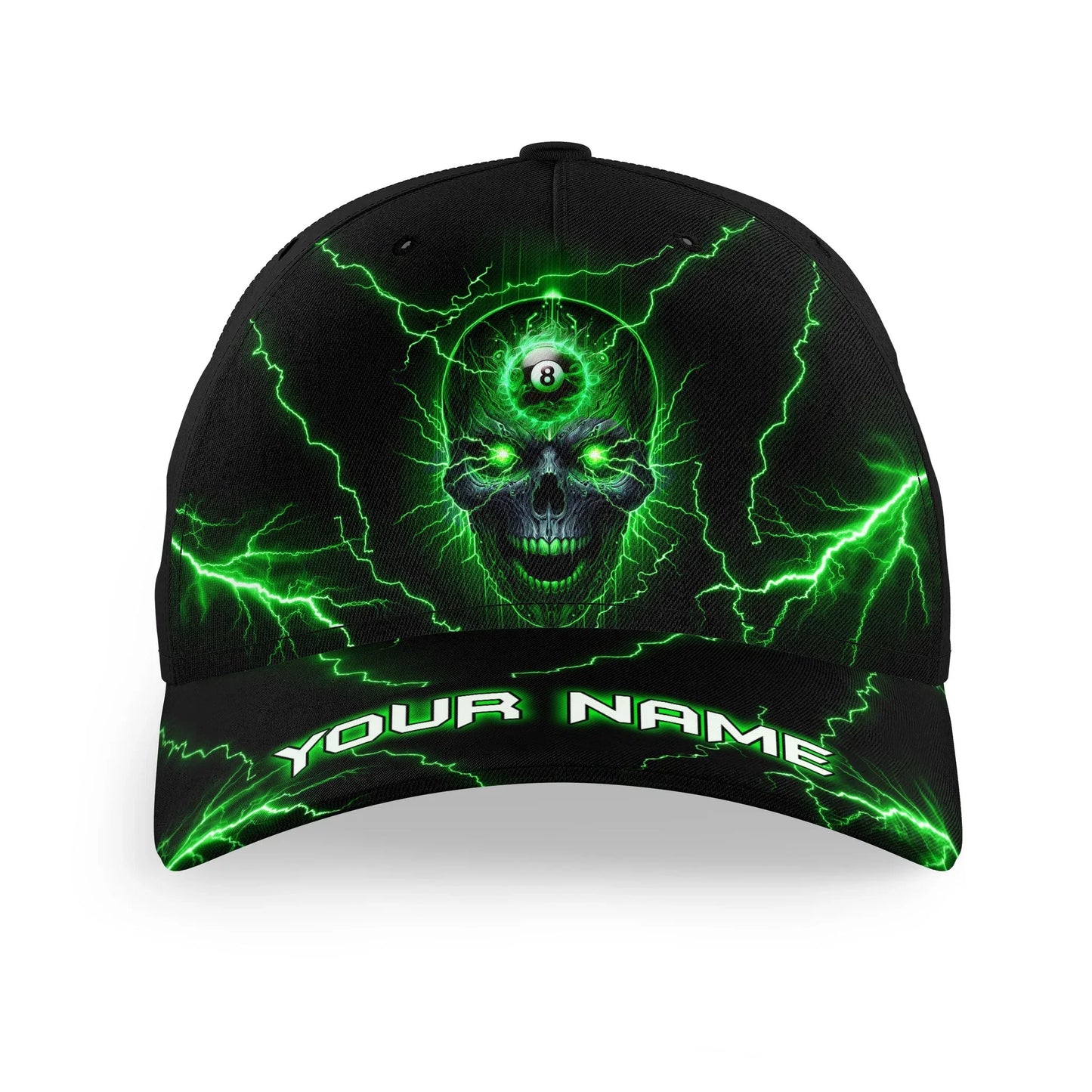 Customized Billiard Cap, Billiard Pool 8 Ball Green Skull Personalized Name 3D Hats, Best Billiard Pool Hat For Billiard Players