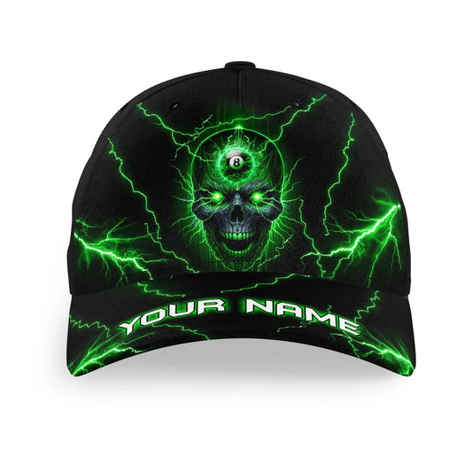 Customized Billiard Cap, Billiard Pool 8 Ball Green Skull Personalized Name 3D Hats, Best Billiard Pool Hat For Billiard Players