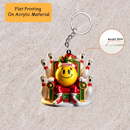Personalized Bowling Christmas Ornament, Smiley King On Throne Scared Pins, Custom Ornament Christmas Gift, Keychain Bowling, Car Ornament Bowling