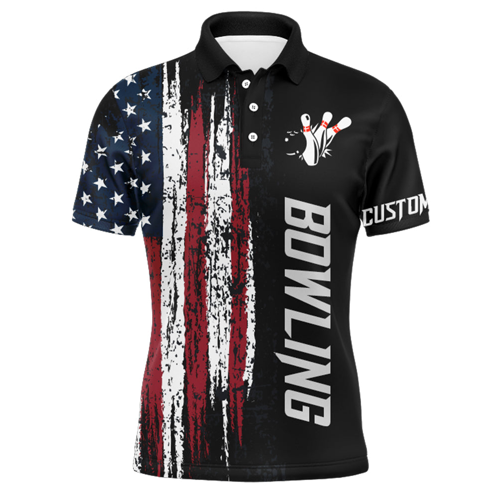 Bowling Customized Polo Shirt, American Flag Bowling Shirt For Bowlers, Bowling Team Shirt, Personalized Tenpin Bowling Shirt