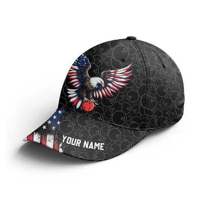 Customized Bowling Classic Cap, American Flag Eagle Ball Pattern Tenpin Bowling Hat For Men Women, Bowlers, Team League