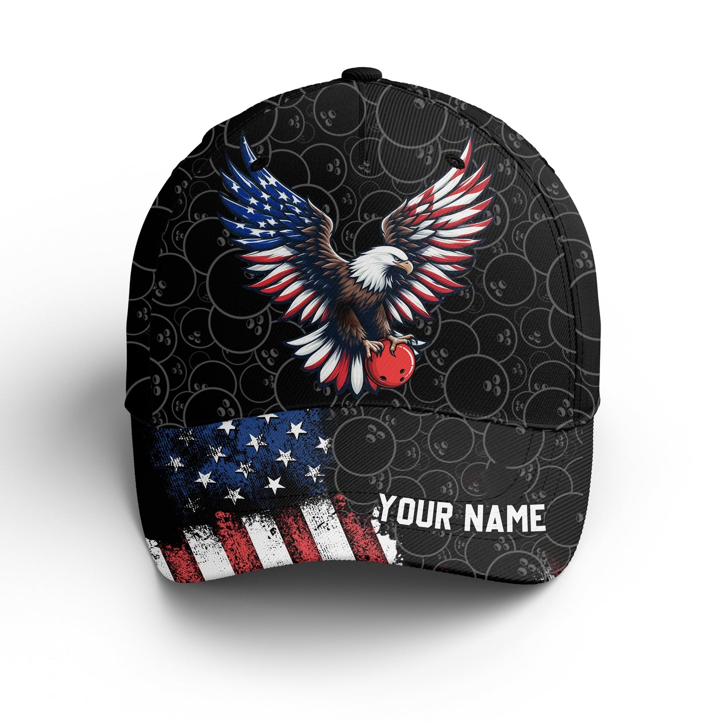 Customized Bowling Classic Cap, American Flag Eagle Ball Pattern Tenpin Bowling Hat For Men Women, Bowlers, Team League