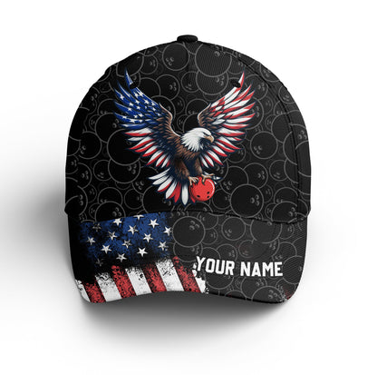Customized Bowling Classic Cap, American Flag Eagle Ball Pattern Tenpin Bowling Hat For Men Women, Bowlers, Team League