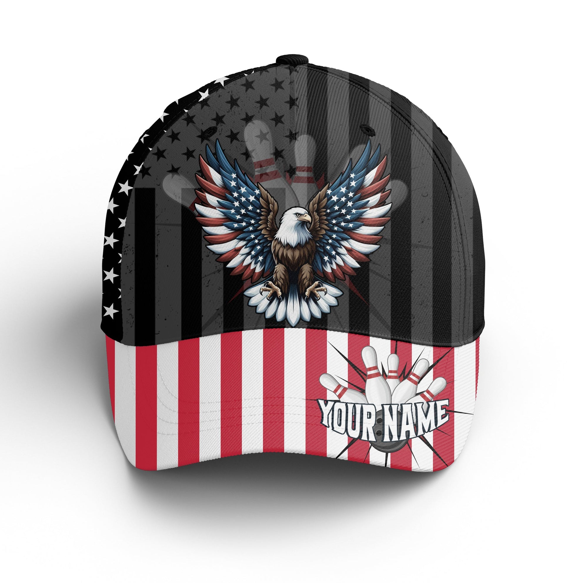 Customized Bowling Classic Cap, Eagle American Flag Bowling Hat For Men Women, Bowling Lovers, Bowlers, Team League