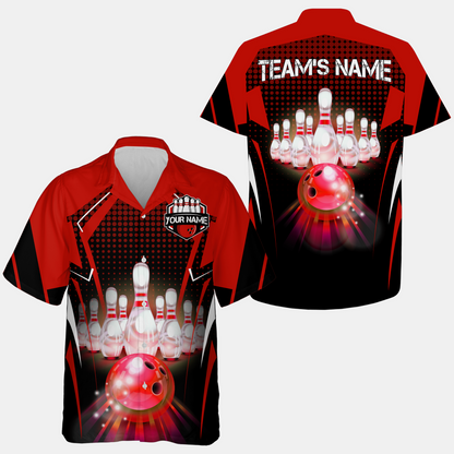 Bowling Customized Jersey Red Shirt, Esport Pattern Roll Bowling Tenpin Quarter Zip Shirt For Bowlers, Bowling Team
