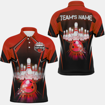 Bowling Customized Jersey Red Shirt, Esport Pattern Roll Bowling Tenpin Quarter Zip Shirt For Bowlers, Bowling Team