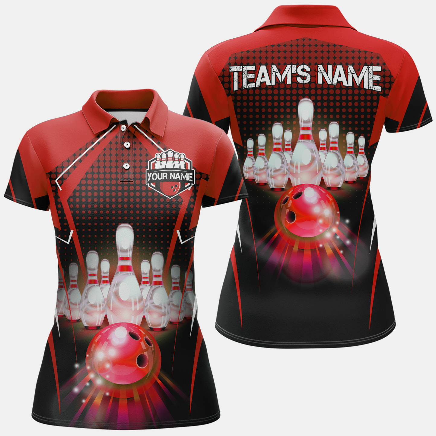 Bowling Customized Jersey Red Shirt, Esport Pattern Roll Bowling Tenpin Quarter Zip Shirt For Bowlers, Bowling Team