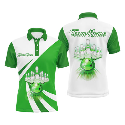 Bowling Customized Jersey White Green Shirt Rolling Bowling Tenpin Quarter Zip Shirt, Outfit For Bowlers, Bowling Team