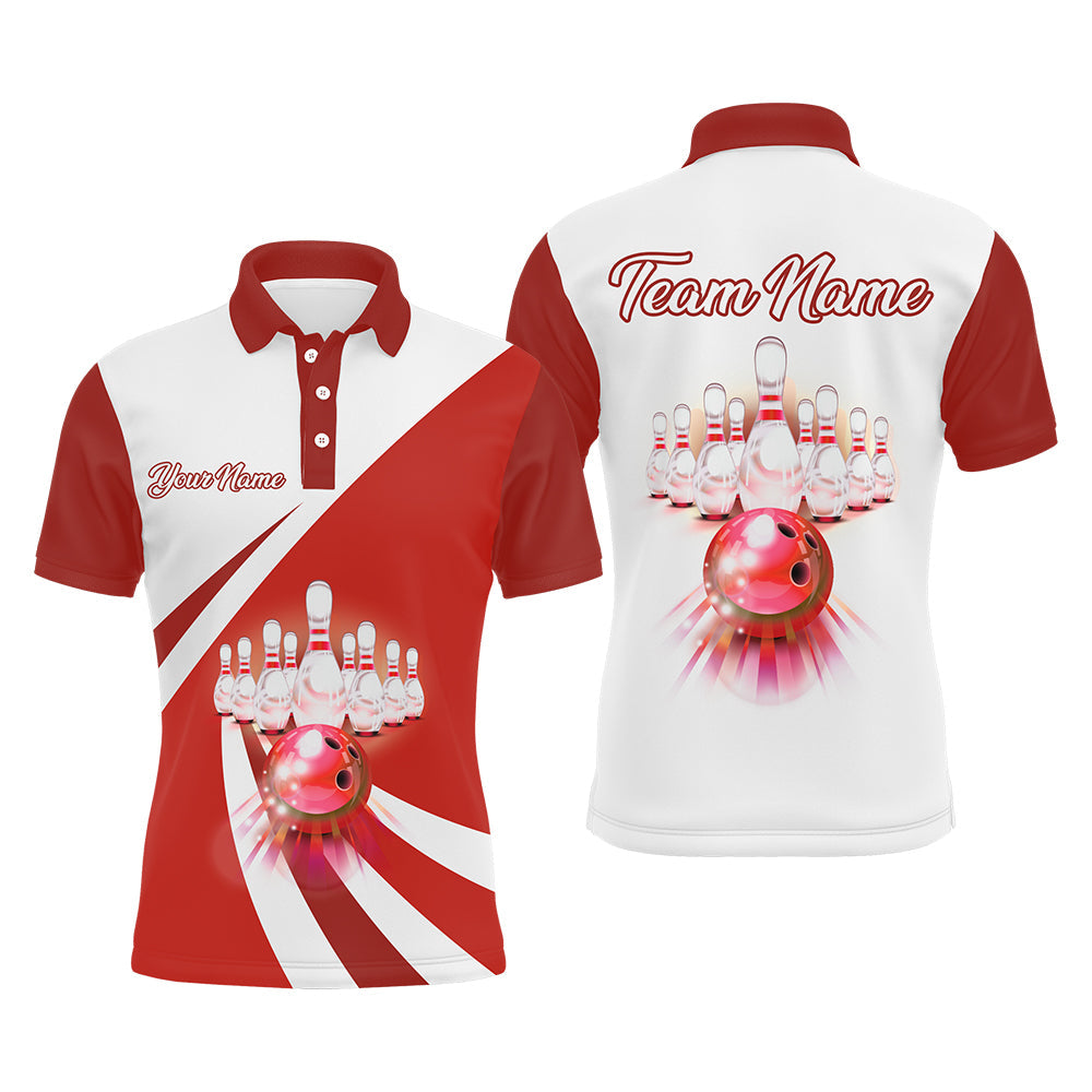 Bowling Customized Jersey White Red Shirt Rolling Bowling Tenpin Quarter Zip Shirt, Outfit For Bowlers, Bowling Team