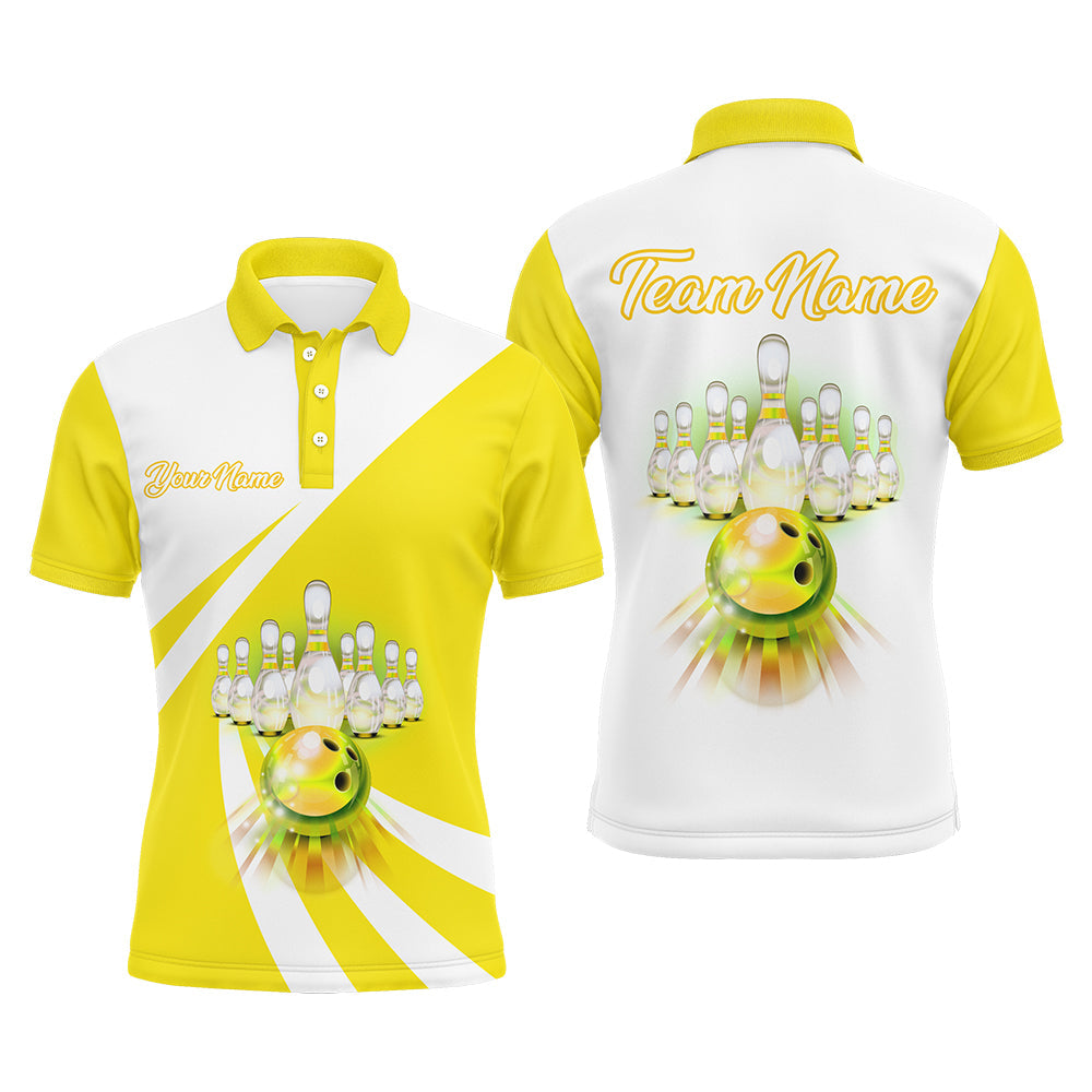 Bowling Customized Jersey White Yellow Shirt Rolling Bowling Tenpin Quarter Zip Shirt, Outfit For Bowlers, Bowling Team