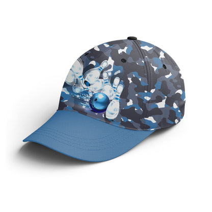 Customized Bowling Classic Cap, Blue Camo Pattern Bowling Hat For Men Women, Bowling Lovers, Bowlers, Team League