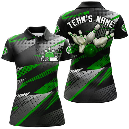 Bowling Customized Jersey Black Green Shirt Geometric Pattern Bowling Tenpin Quarter Zip Shirt For Bowlers, Bowling Team