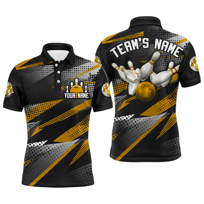 Bowling Customized Jersey Black Gold Shirt Geometric Pattern Bowling Tenpin Quarter Zip Shirt For Bowlers, Bowling Team