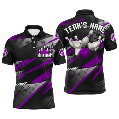 Bowling Customized Jersey Black Purple Shirt Geometric Pattern Bowling Tenpin Quarter Zip Shirt For Bowlers, Bowling Team