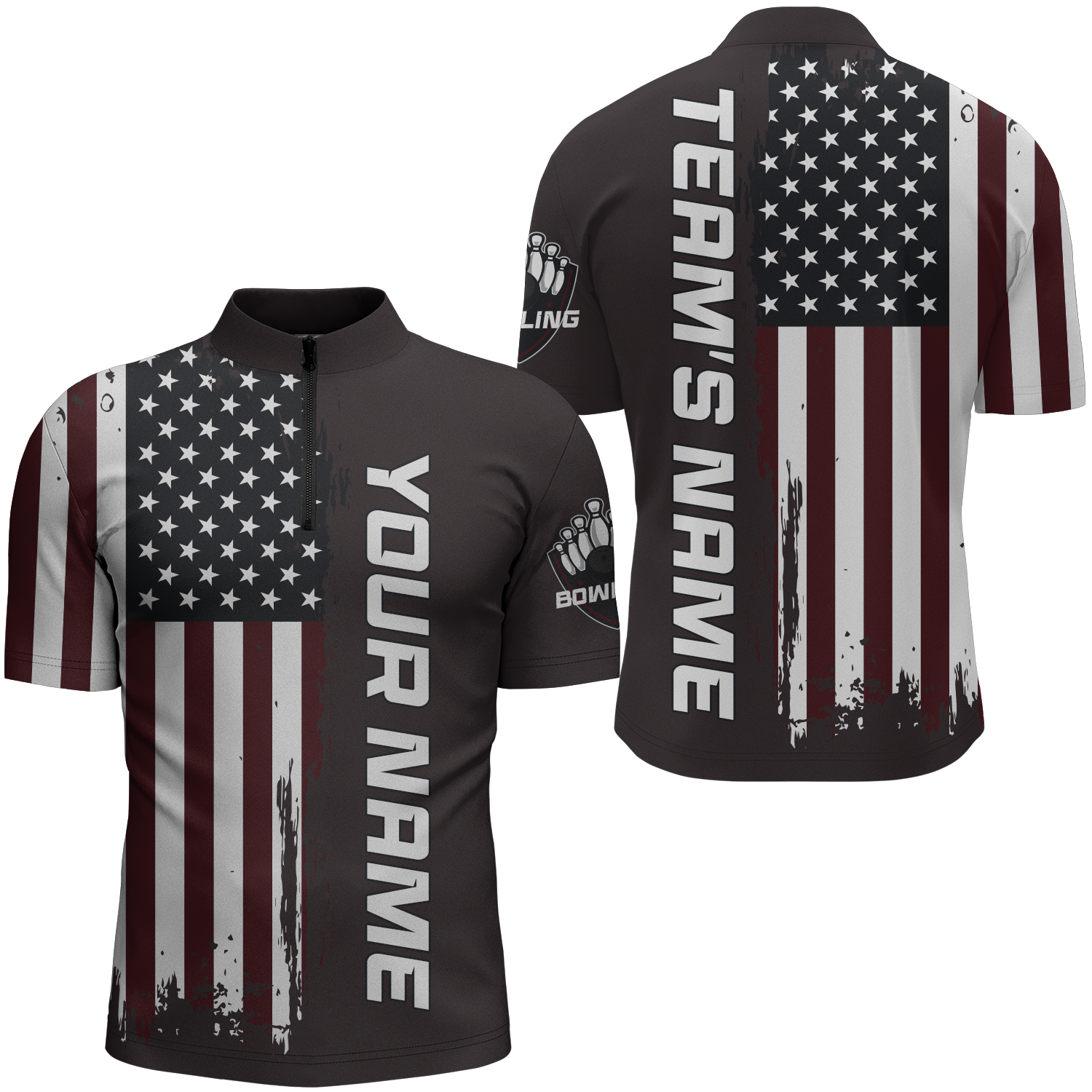 Bowling Customized Jersey Patriotic Shirt American Flag Quarter Zip Bowling Shirt For Men, Women, Bowlers, Bowling Team