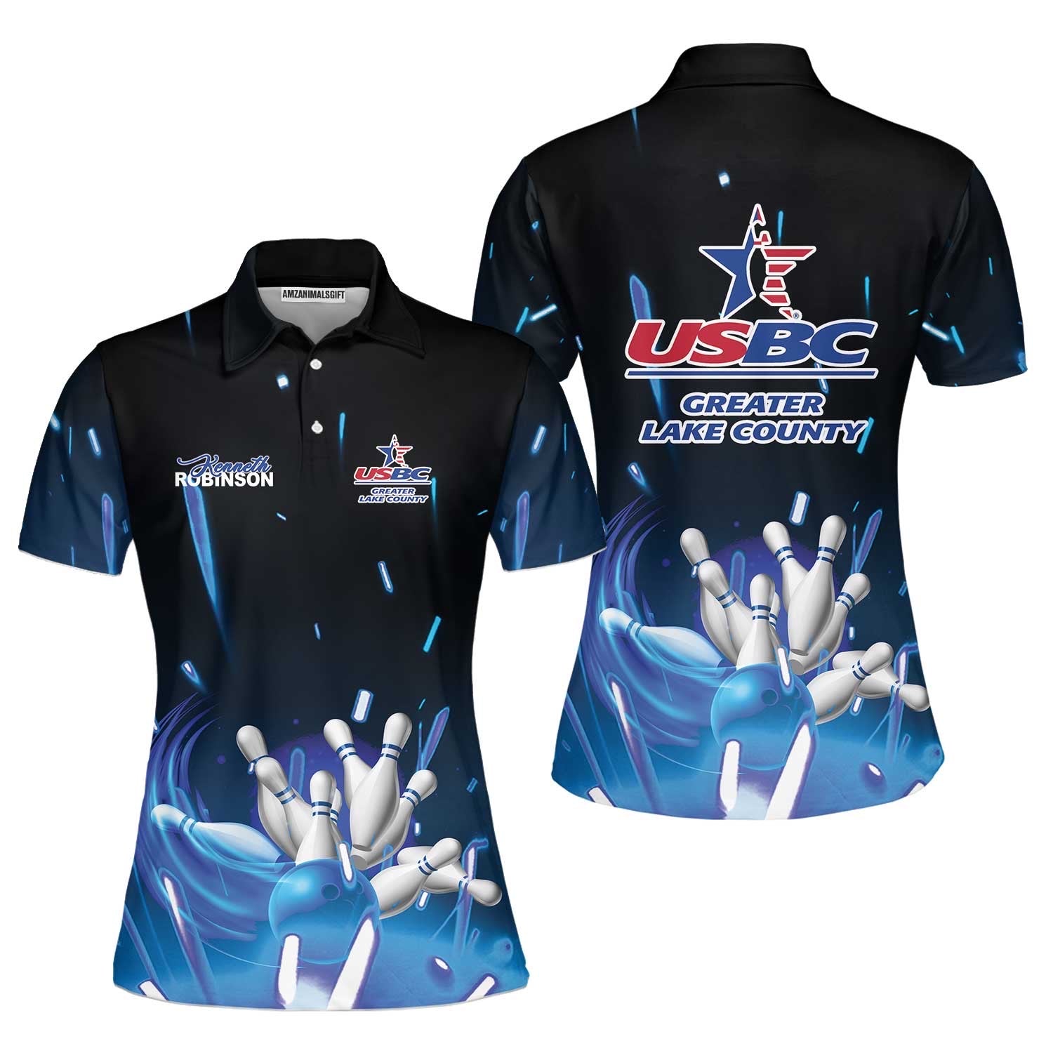 Bowling GLC USBC Women Polo Shirt Custom Name, Blue Bowling Personalized Polo Shirt, Outfit For Bowler, Bowling Lovers