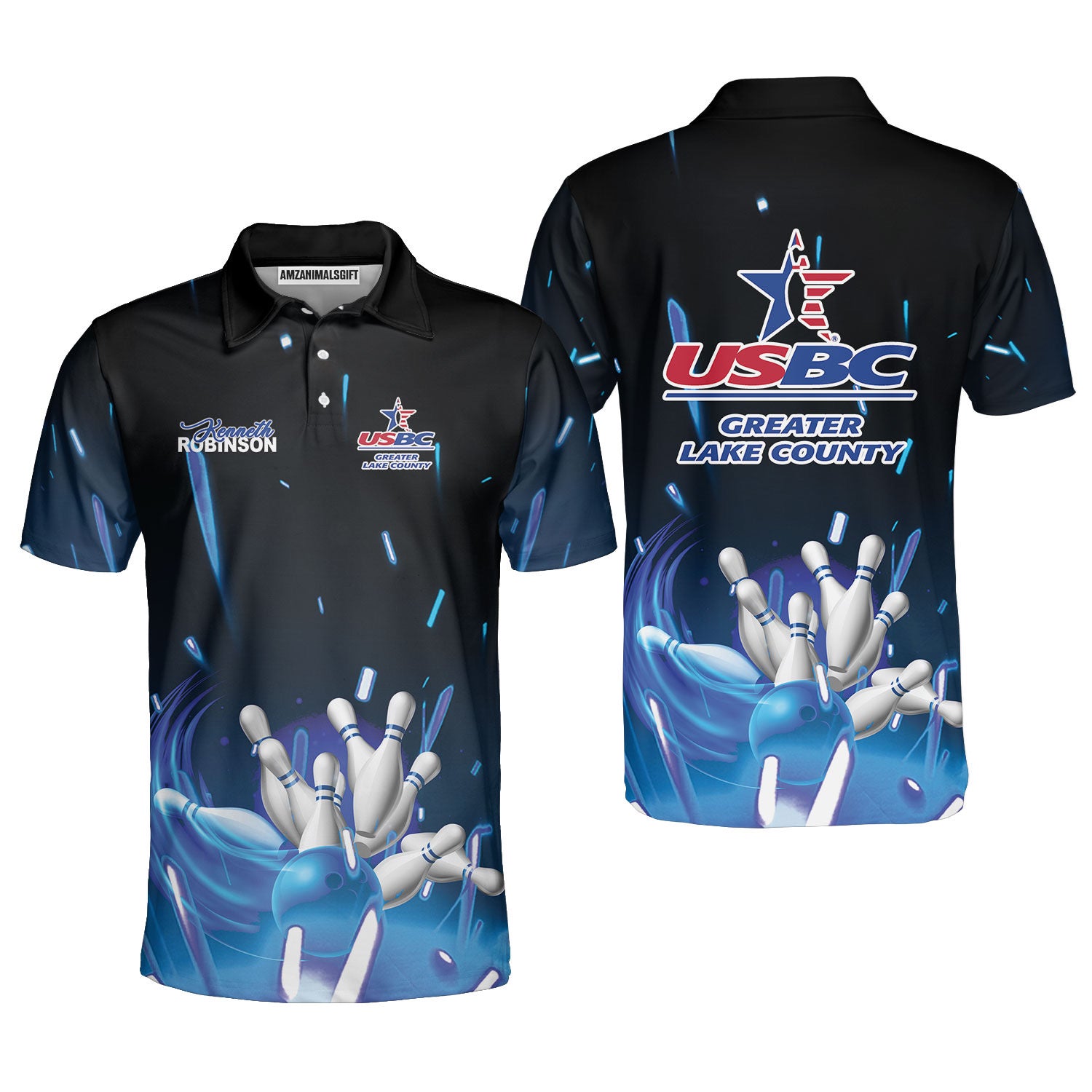 Bowling GLC USBC Men Polo Shirt Custom Name, Blue Bowling Personalized Polo Shirt, Outfit For Bowler, Bowling Lovers