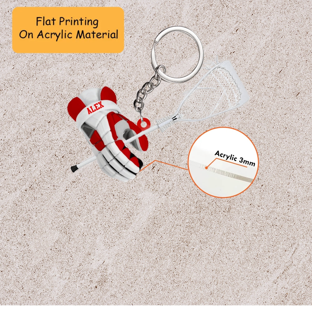 Personalized Lacrosse Player Christmas Ornament, Custom Name Glove And Crosse, Custom Ornament Christmas Gift, Keychain Christmas, Car Christmas Ornament