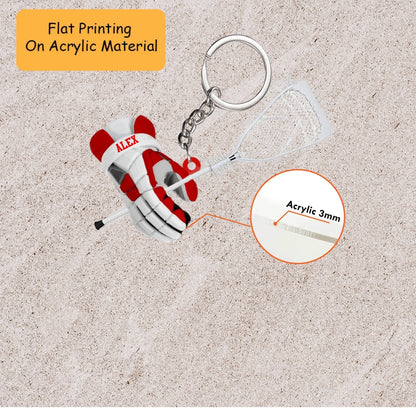 Personalized Lacrosse Player Christmas Ornament, Custom Name Glove And Crosse, Custom Ornament Christmas Gift, Keychain Christmas, Car Christmas Ornament