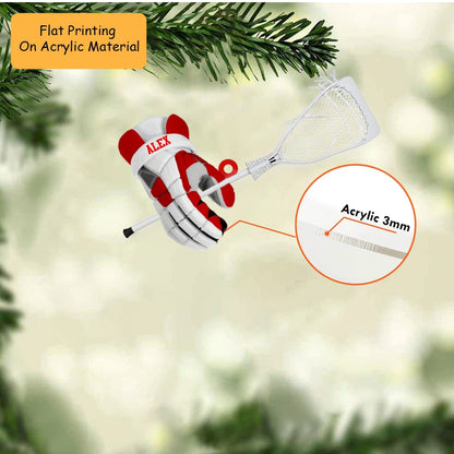 Personalized Lacrosse Player Christmas Ornament, Custom Name Glove And Crosse, Custom Ornament Christmas Gift, Keychain Christmas, Car Christmas Ornament