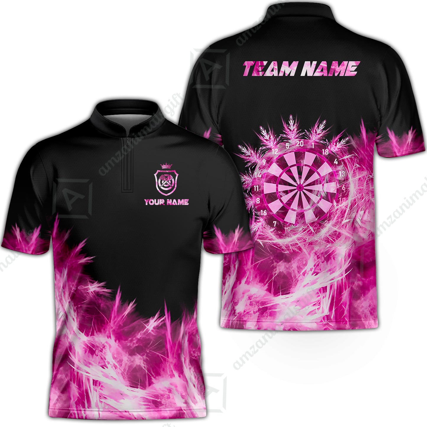 Customized Darts Stand Collar Quarter-Zip Shirt, Darts Icy Light Black And Multi Color Team Jersey For Darts Player