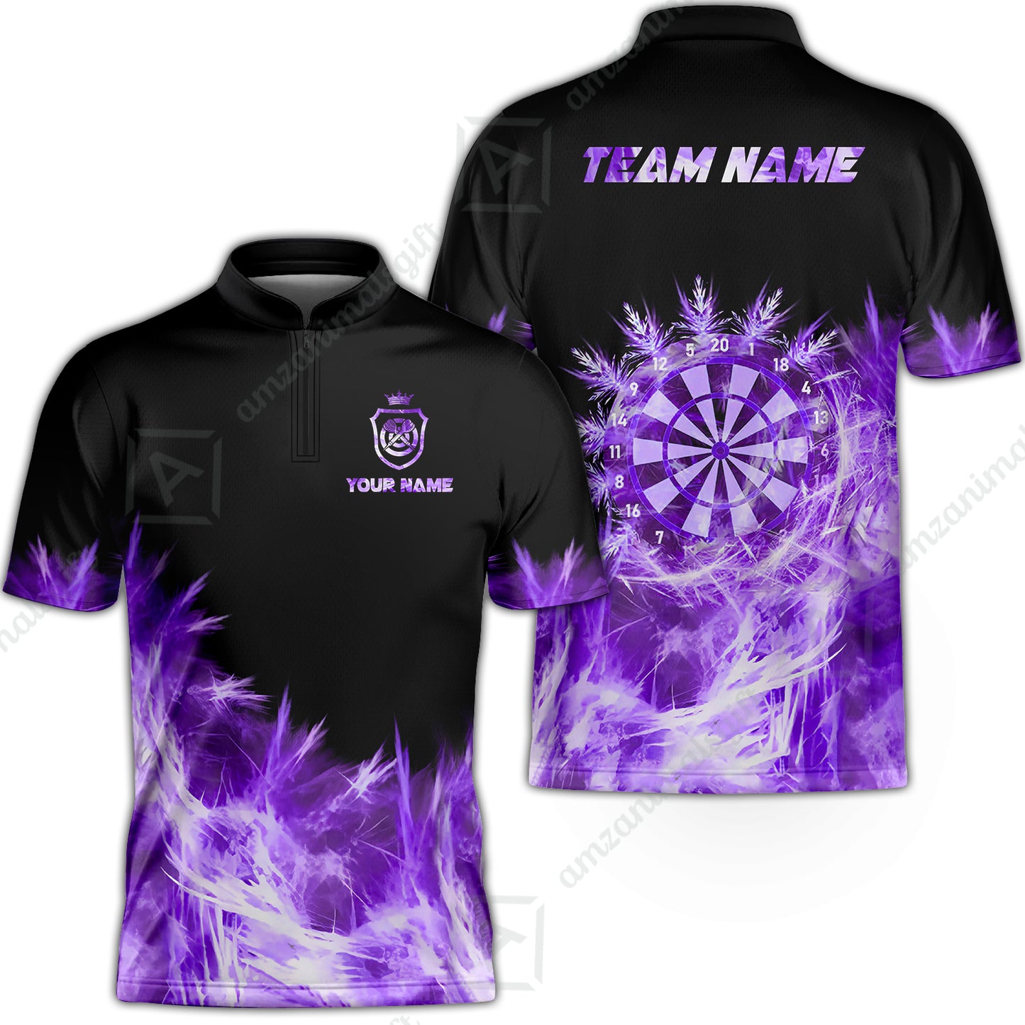 Customized Darts Stand Collar Quarter-Zip Shirt, Darts Icy Light Black And Multi Color Team Jersey For Darts Player