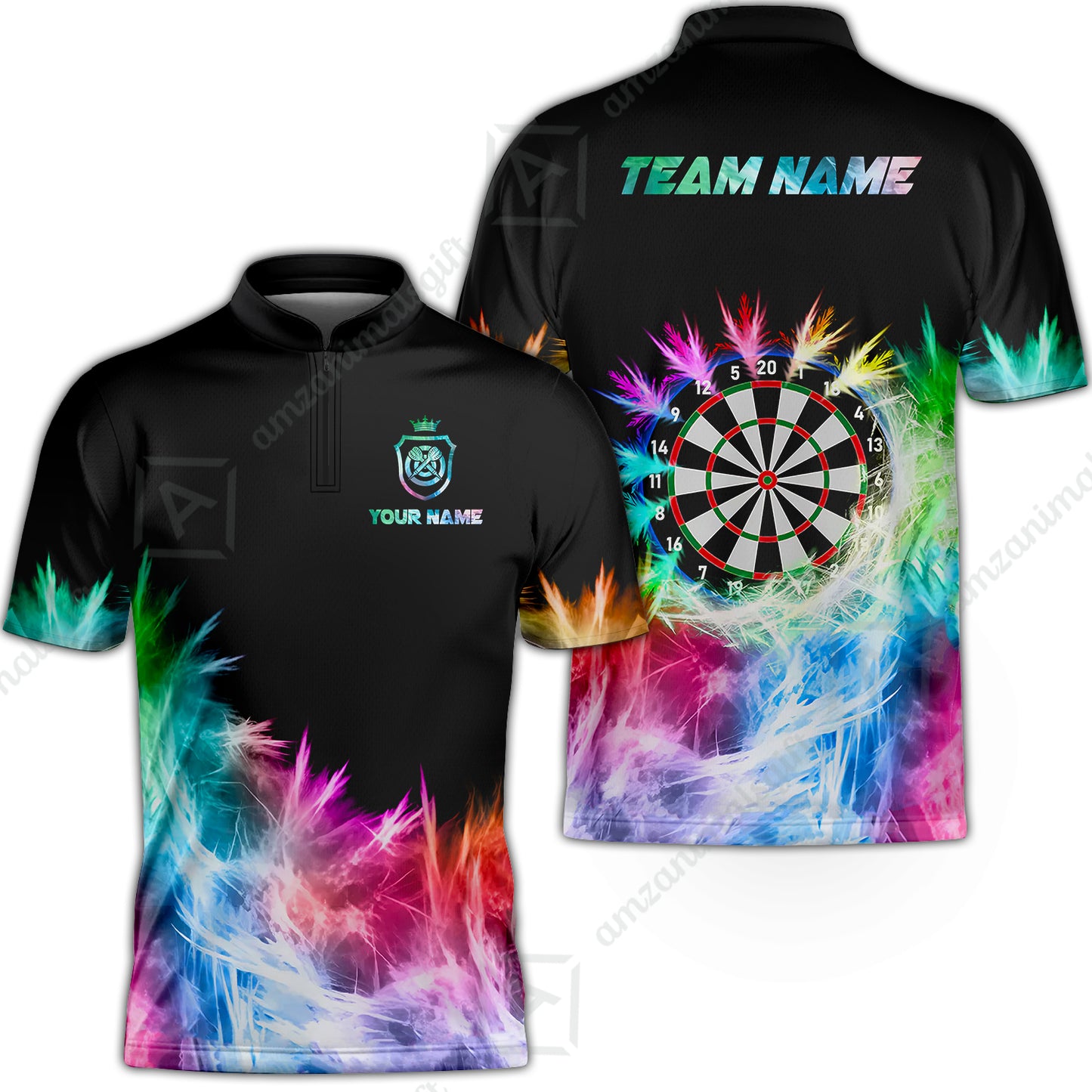 Customized Darts Stand Collar Quarter-Zip Shirt, Darts Icy Light Black And Multi Color Team Jersey For Darts Player