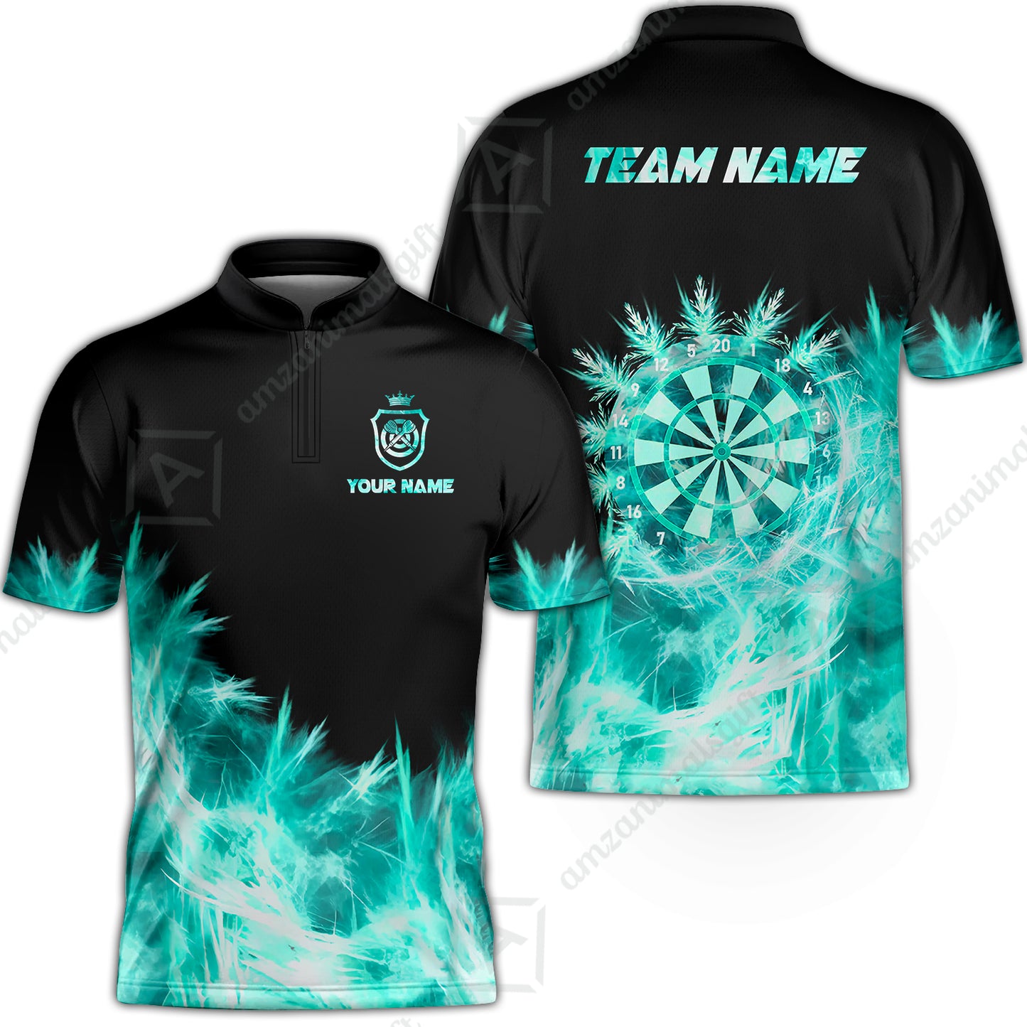 Customized Darts Stand Collar Quarter-Zip Shirt, Darts Icy Light Black And Multi Color Team Jersey For Darts Player