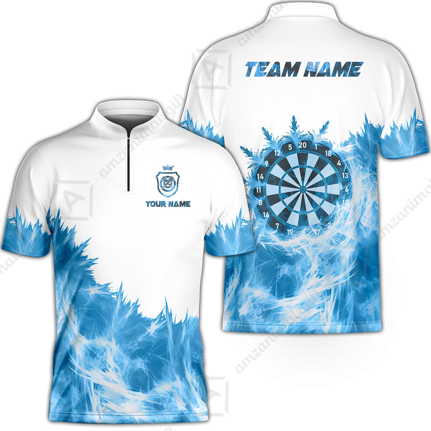 Customized Darts Stand Collar Quarter-Zip Shirt, Darts Icy Light White And Multi Color Team Jersey For Darts Player