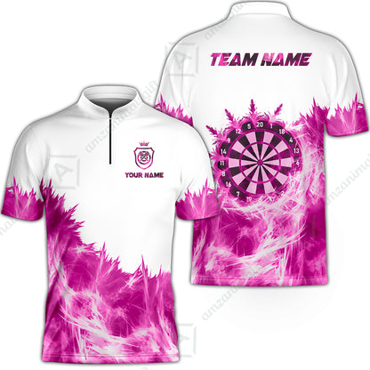 Customized Darts Stand Collar Quarter-Zip Shirt, Darts Icy Light White And Multi Color Team Jersey For Darts Player