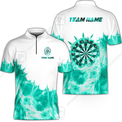 Customized Darts Stand Collar Quarter-Zip Shirt, Darts Icy Light White And Multi Color Team Jersey For Darts Player