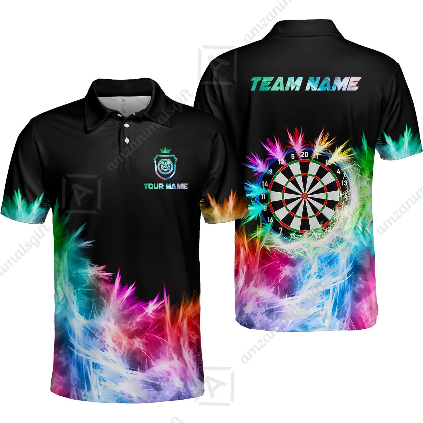 Customized Darts Polo Shirt, Darts Icy Light Black And Multi Color Team Polo Jersey For Darts Player
