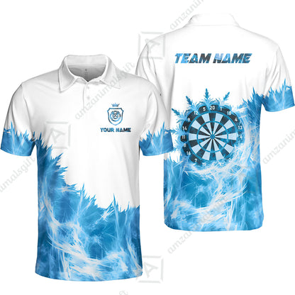 Customized Darts Polo Shirt, Darts Icy Light White And Multi Color Team Polo Jersey For Darts Player