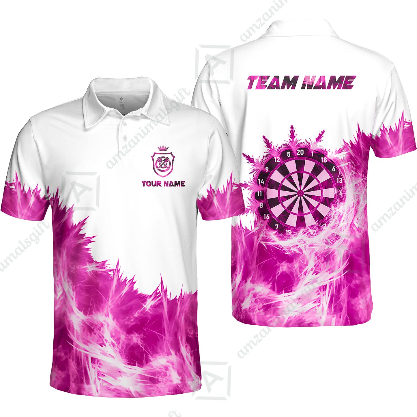 Customized Darts Polo Shirt, Darts Icy Light White And Multi Color Team Polo Jersey For Darts Player