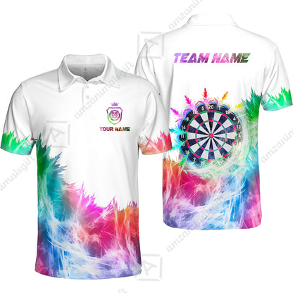 Customized Darts Polo Shirt, Darts Icy Light White And Multi Color Team Polo Jersey For Darts Player