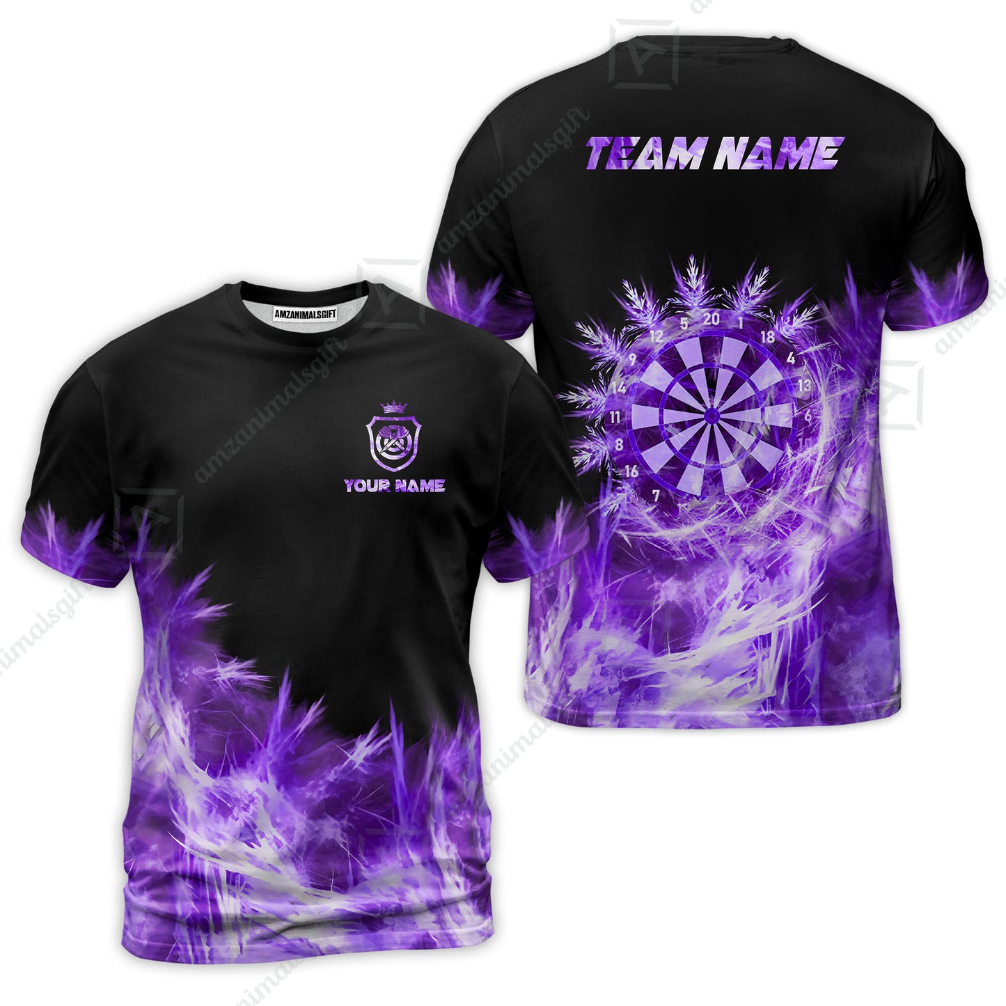 Customized Darts T-Shirt, Darts Icy Light Black And Multi Color Team T-Shirt Jersey For Darts Player