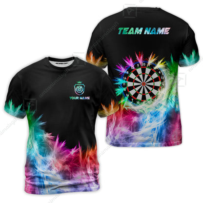 Customized Darts T-Shirt, Darts Icy Light Black And Multi Color Team T-Shirt Jersey For Darts Player