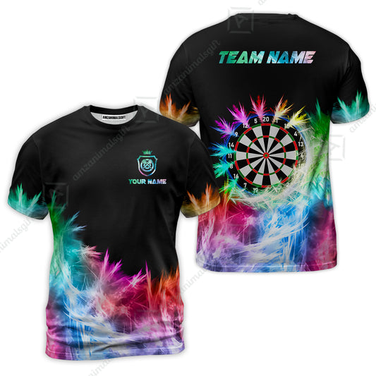Customized Darts T-Shirt, Darts Icy Light Black And Multi Color Team T-Shirt Jersey For Darts Player