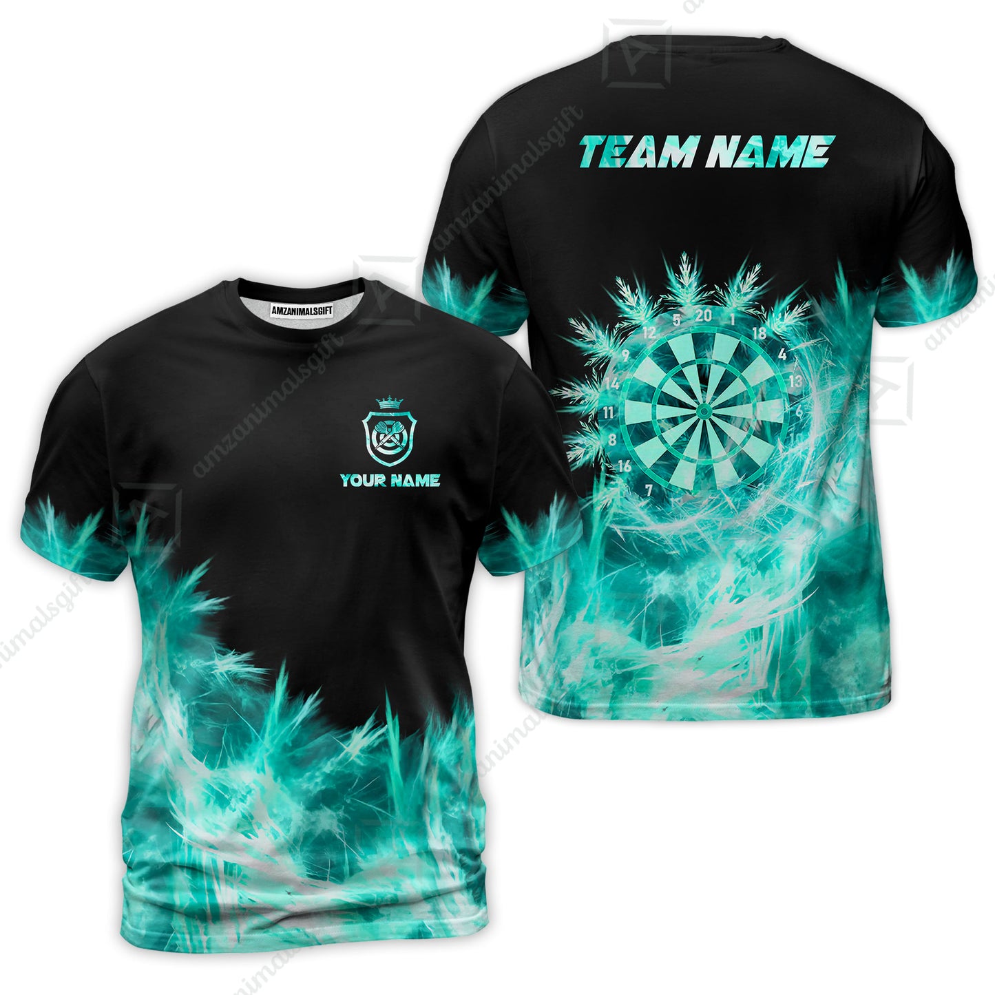 Customized Darts T-Shirt, Darts Icy Light Black And Multi Color Team T-Shirt Jersey For Darts Player