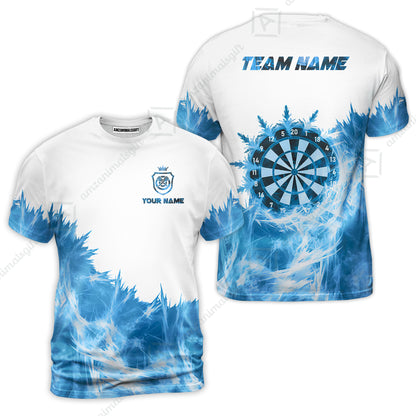 Customized Darts T-Shirt, Darts Icy Light White And Multi Color Team T-Shirt Jersey For Darts Player