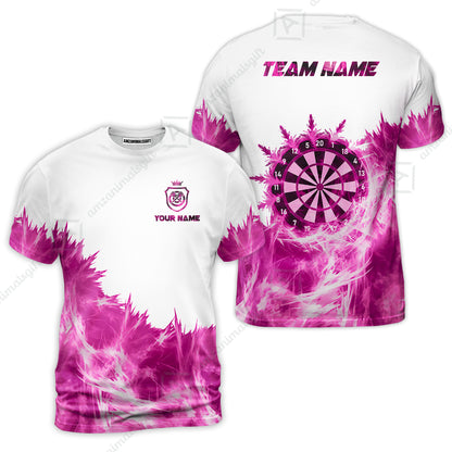 Customized Darts T-Shirt, Darts Icy Light White And Multi Color Team T-Shirt Jersey For Darts Player