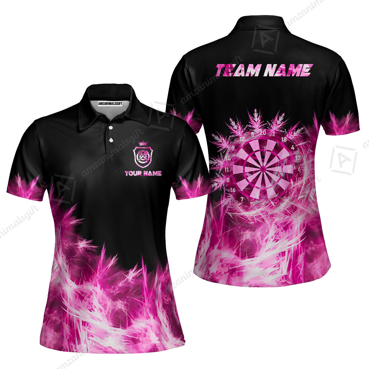 Customized Darts Women Polo Shirts, Darts Icy Light Black And Multi Color Team Women Polo Shirts Jersey For Darts Player