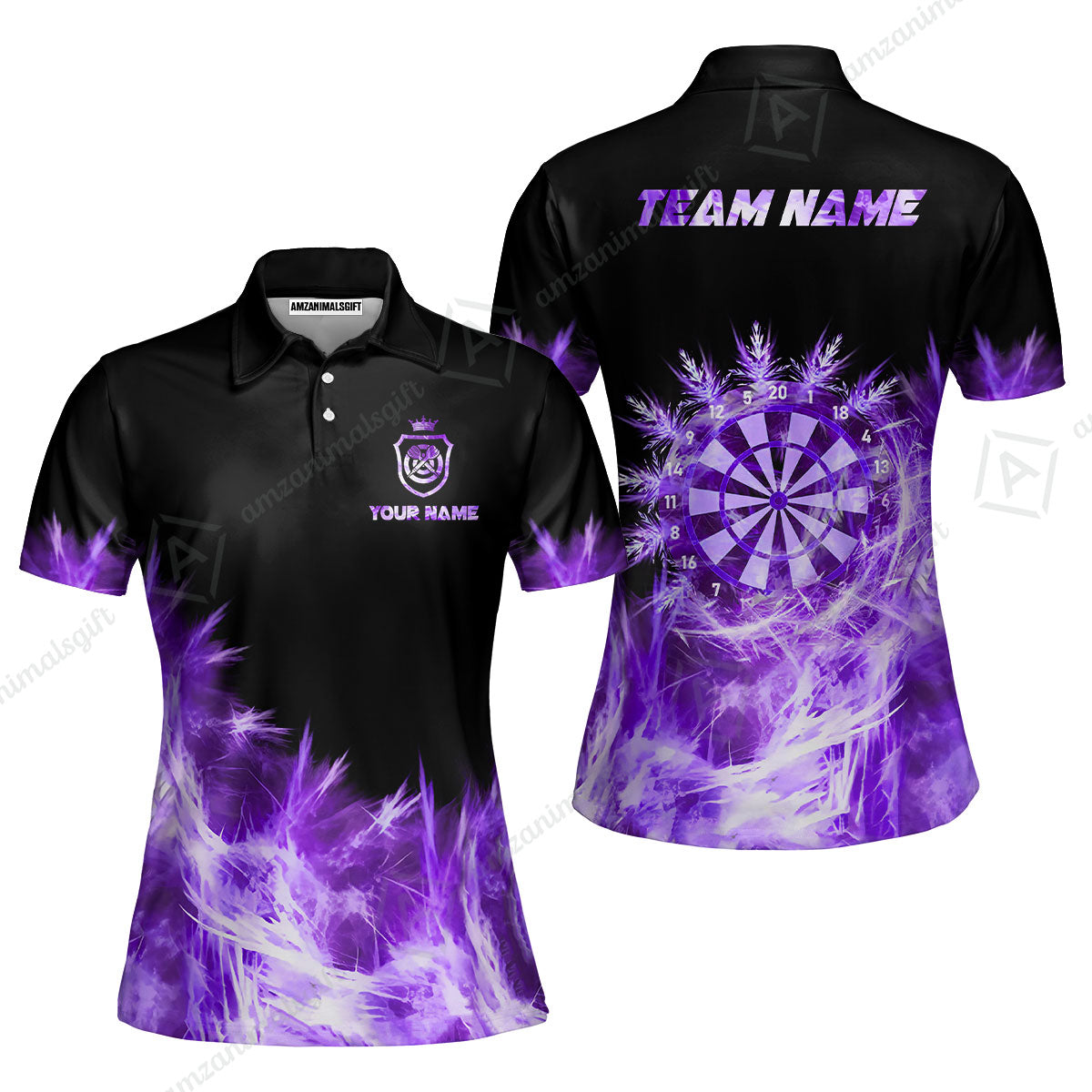 Customized Darts Women Polo Shirts, Darts Icy Light Black And Multi Color Team Women Polo Shirts Jersey For Darts Player