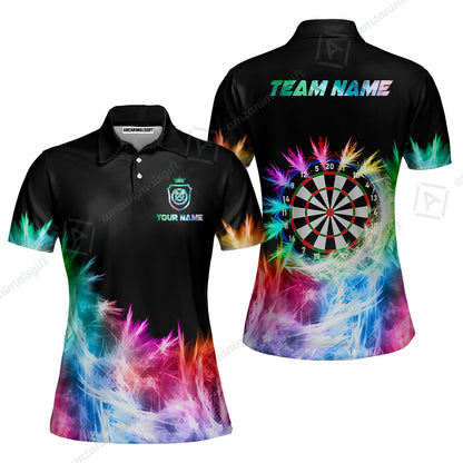 Customized Darts Women Polo Shirts, Darts Icy Light Black And Multi Color Team Women Polo Shirts Jersey For Darts Player