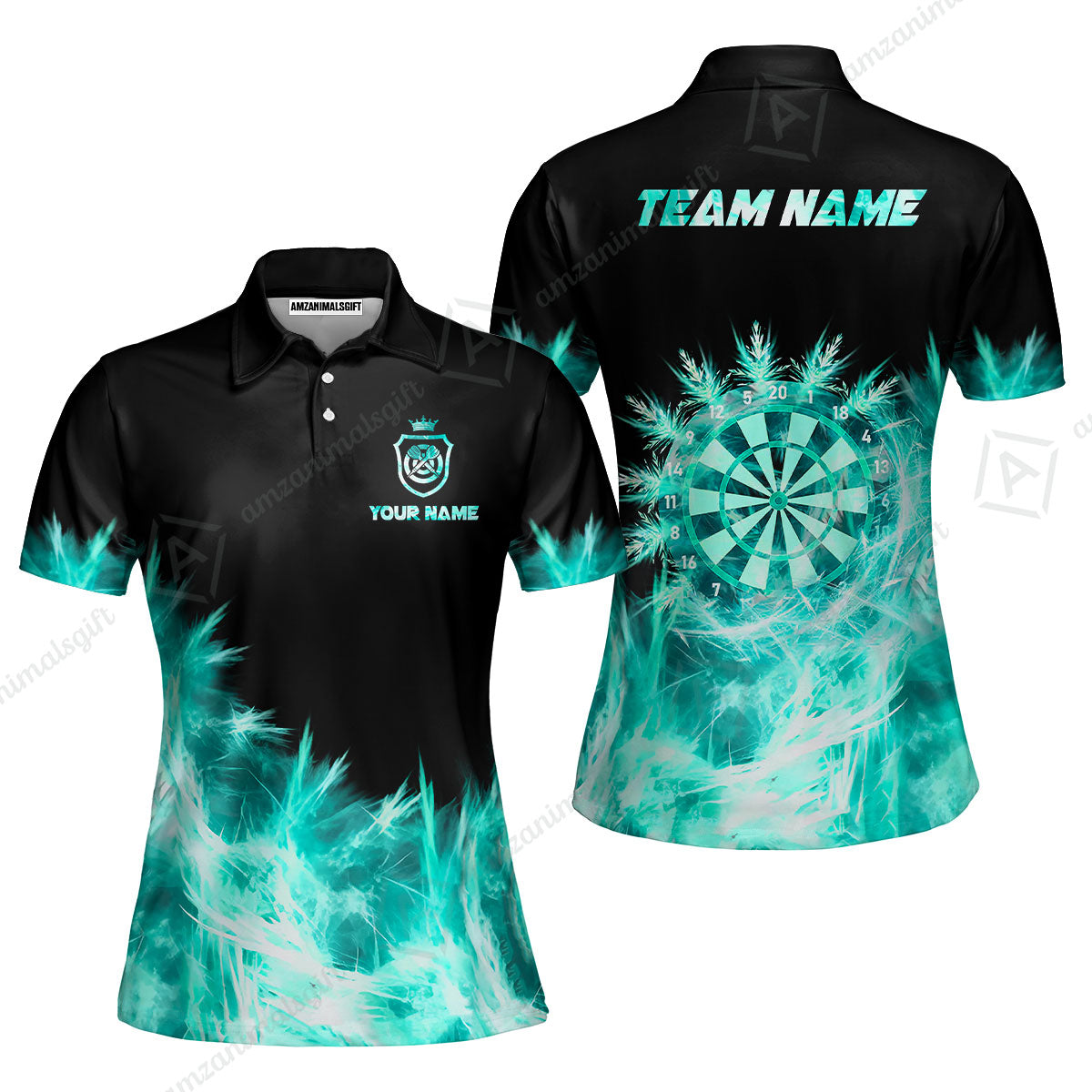 Customized Darts Women Polo Shirts, Darts Icy Light Black And Multi Color Team Women Polo Shirts Jersey For Darts Player