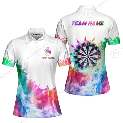 Customized Darts Women Polo Shirt, Darts Icy Light White And Multi Color Team Women Polo Shirts Jersey For Darts Player